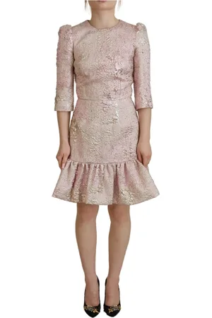 Dolce & Gabbana Sukienki, Kobieta, Różowy, 2XS, Nylon, Różowa Sukienka Midi Sheath z Rękawem 3/4