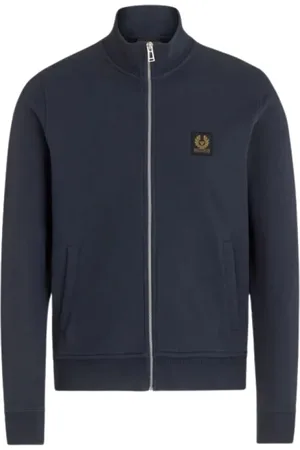 Belstaff Bluzy, Mężczyzna, Niebieski, M, Bawełna, Bluza z pełnym zamkiem błękitnym atramentem