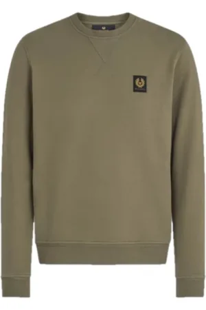 Belstaff Bluzy, Mężczyzna, Zielony, S, Bawełna, Klasyczny Olive Sweter z Bawełną Bouclé