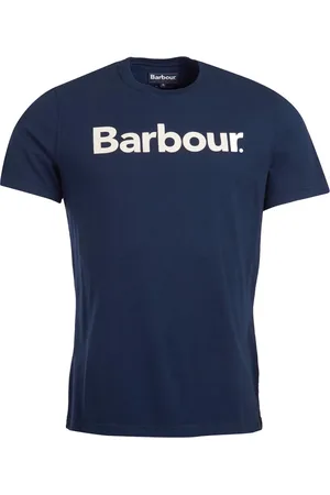 Barbour Koszulki, Mężczyzna, Niebieski, M, Bawełna, Koszulka z logo w kolorze New Navy