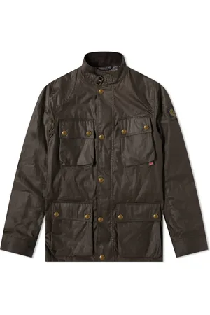 Belstaff Kurtki, Mężczyzna, Zielony, L, Bawełna, Kurtka Fieldmaster Woskowany Bawełna Faded Olive