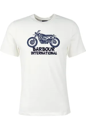 Barbour Koszulki, Mężczyzna, Biały, M, Bawełna, Koszulka Method z Grafiką Motocyklową