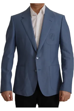 Dolce & Gabbana Kurtki, Mężczyzna, Niebieski, M, Bawełna, Niebieska Marynarka z Logo