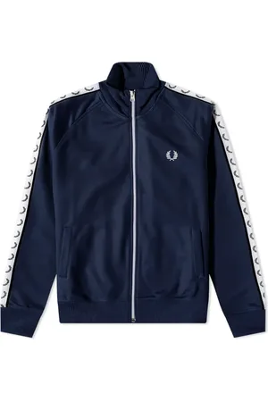 Fred Perry Bluzy, Mężczyzna, Niebieski, M, Bawełna, Retro Taped Track Jacket