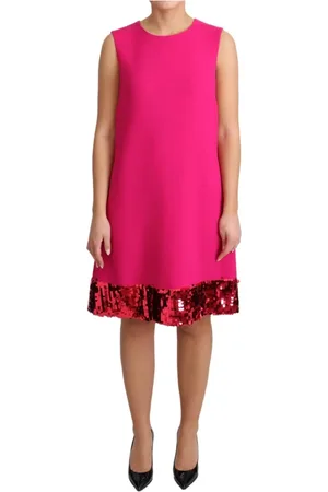 Dolce & Gabbana Sukienki, Kobieta, Różowy, S, Wełna, Fioletowa Sukienka Bez Rękawów z Cekinami i Wełną