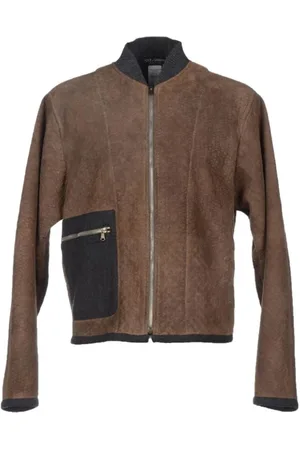 Dolce & Gabbana Kurtki, Mężczyzna, brązowy, S, Brązowo-Szara Kurtka Skórzana Płaszcz