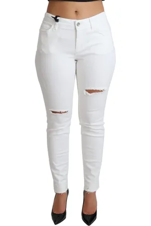 Dolce & Gabbana Jeansy, Kobieta, Biały, L, Białe Podarte Dżinsy Skinny