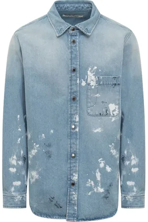 DARKPARK Koszule, Mężczyzna, Niebieski, M, Denim, Denim Klasyczna Koszula z Kołnierzem dla Mężczyzn