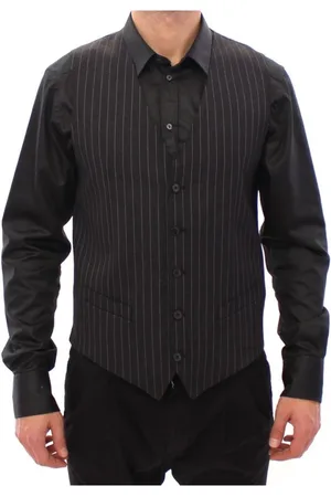 Dolce & Gabbana Kurtki, Mężczyzna, Szary, M, Szary Kamizelka w Paski z Logo