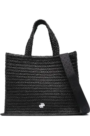 Patou Torebki, Kobieta, Czarny, ONE SIZE, Czarna torba z rafii z aplikacją logo