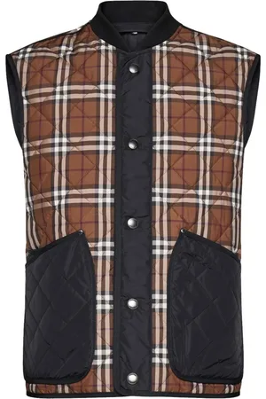 Burberry Kurtki, Mężczyzna, brązowy, M, Brązowa Bezrękawnik z Nadrukiem Check Archivio
