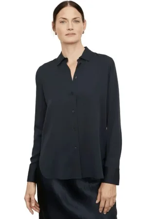 Vince Bluzki, Kobieta, Czarny, L, Bluzka Slim Fit z elastyczną jedwabną tkaniną