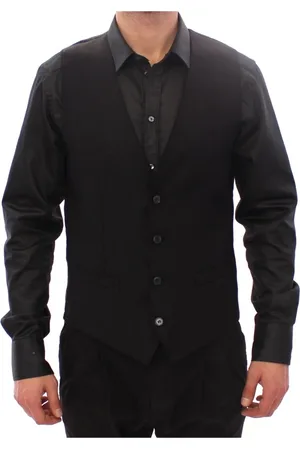 Dolce & Gabbana Garnitury, Mężczyzna, Czarny, M, Czarny Wełniany Kamizelka Gilet