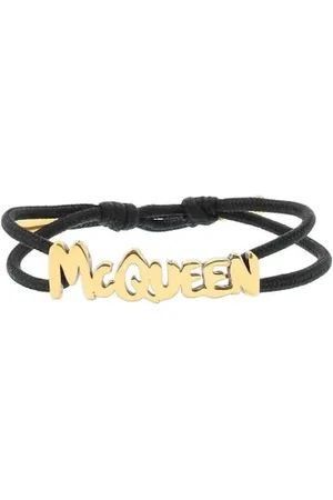 Alexander McQueen Akcesoria, Kobieta, Czarny, ONE SIZE, Bransoletka z Bawełny z Graffiti i Regulowaną Długością