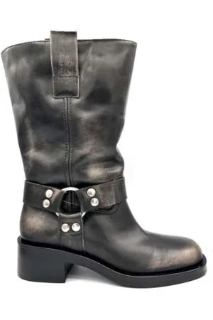 Strategia Buty, Kobieta, Czarny, 38 EU, Vintage Skórzane Kozaki Motocyklowe