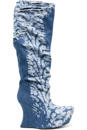 Masha Popova Buty, Kobieta, Niebieski, 36 EU, Denim, Niebieskie Zniszczone Kozaki z Denimu