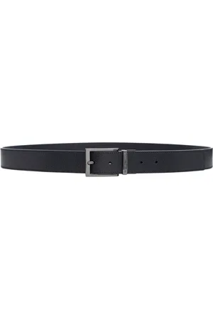Emporio Armani Akcesoria, Mężczyzna, Niebieski, ONE SIZE, Skóra, Regulowany pasek z klamrą, gładki wzór