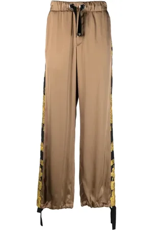 VERSACE Spodnie, Mężczyzna, brązowy, L, Barocco Print Spodnie o Szerokich Nogawkach