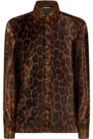 Tom Ford Bluzki, Kobieta, brązowy, S, Laminowana koszula w leopardzie