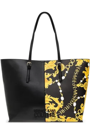 VERSACE Torebki, Kobieta, Czarny, ONE SIZE, Torba na zakupy z barokowym nadrukiem i wyjmowaną kieszonką