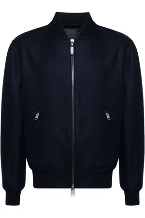 BRIONI Kurtki, Mężczyzna, Niebieski, M, Len, Granatowa Kurtka Bomberka z Dzianiny Twill