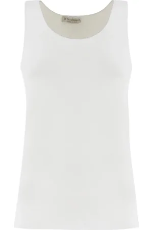 LE TRICOT PERUGIA Koszulki, Kobieta, Biały, M, Obcisły top z elastycznego lnu