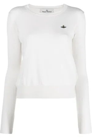 Vivienne Westwood Swetry, Kobieta, Beżowy, M, Kaszmir, Beżowy Sweter z Haftowanym Logo Orb
