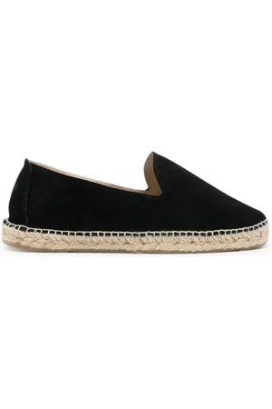 MANEBI Buty, Mężczyzna, Czarny, 41 EU, Zamsz, Czarne Espadryle z Zamszu z Okrągłym Noskiem