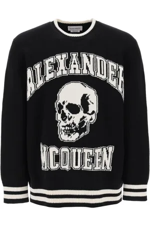 Alexander McQueen Swetry, Mężczyzna, Czarny, S, Wełna, Sweter Varsity z motywem Skull