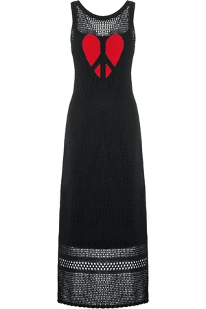 Moschino Sukienki, Kobieta, Czarny, L, Dopasowana Dzianinowa Sukienka z Haftem Peace & Love