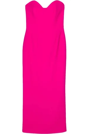 Ilkyaz Ozel Sukienki, Kobieta, Różowy, L, Len, Fuchsia Sukienka z Dekoltem w Stylu Sweetheart