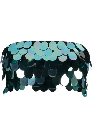 Ilkyaz Ozel Koszulki, Kobieta, Niebieski, M, Cekiny, Niebieski Iridescent Paillette Bandeau Top