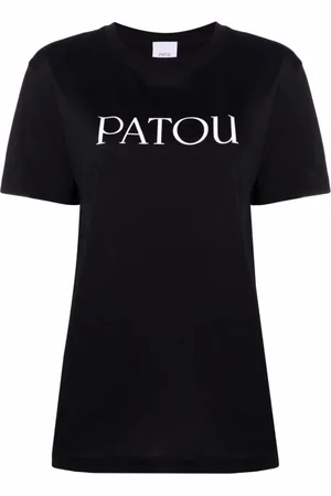 Patou Koszulki, Kobieta, Czarny, M, Czarna Koszulka z Ekologicznej Bawełny z Dekoltem w Stylu Crewneck