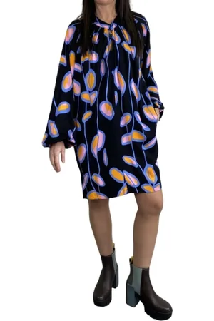 Diane von Furstenberg Sukienki, Kobieta, Wielobarwność, M, Wzorzysta Sukienka Midi z Bufiastym Rękawem