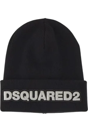 Dsquared2 Akcesoria, Mężczyzna, Czarny, ONE SIZE, Wełna, Czarna wełniana czapka z logo