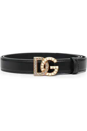 Dolce & Gabbana Akcesoria, Kobieta, Czarny, 80 CM, Czarny Skórzane Pasek z Złotą Klamrą z Logo