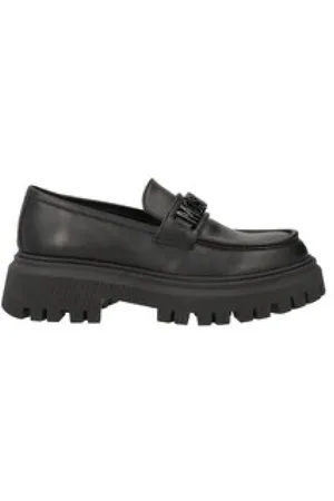 Moschino Buty, Kobieta, Czarny, 36 EU, Logo Lettering Mokasyny z Chunky Sole