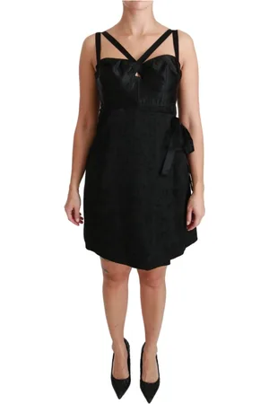Dolce & Gabbana Sukienki, Kobieta, Czarny, L, Nylon, Czarna Sukienka Mini z Stretch Satin Jacquard
