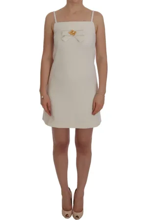 Dolce & Gabbana Sukienki, Kobieta, Biały, 2XS, Biała Sukienka z Włókna Wełnianego z Broszką