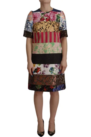 Dolce & Gabbana Sukienki, Kobieta, Wielobarwność, XS, Wielokolorowa Patchworkowa Sukienka Mini w Stylu Sheath