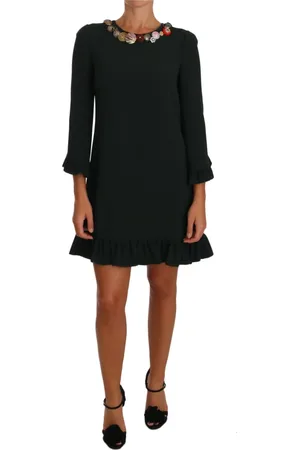 Dolce & Gabbana Sukienki, Kobieta, Zielony, M, Poliester, Zielona Sukienka A-Line z Kryształami