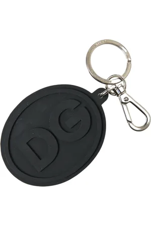 Dolce & Gabbana Akcesoria, Kobieta, Czarny, ONE SIZE, Metalowy Brelok z Czarnym Gumowym Logo DG