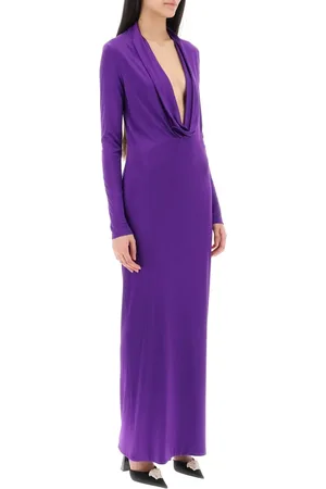 VERSACE Sukienki, Kobieta, Fioletowy, S, Długa sukienka z dekoltem cowl neck