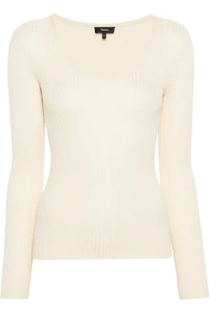 THEORY Swetry, Kobieta, Beżowy, M, V-neck Knitwear