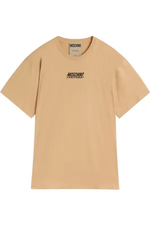 Moschino Koszulki, Mężczyzna, Beżowy, L, Bawełna, Haftowane Logo T-Shirt