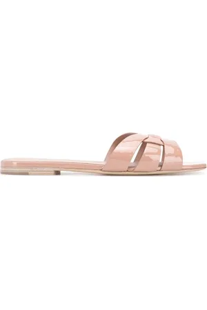 Saint Laurent Buty, Kobieta, Różowy, 39 1/2 EU, Płaskie sandały z różowym skórzanym paskiem