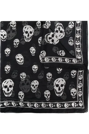 Alexander McQueen Akcesoria, Mężczyzna, Czarny, ONE SIZE, Czarny Jedwabny Szal z Motywem Czaszki