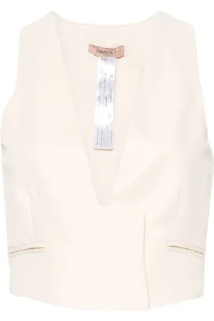 Twin-Set Kurtki, Kobieta, Beżowy, S, Elegancki Komplet Kamizelka