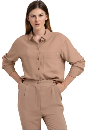 Look made with Love Bluzki, Kobieta, Beżowy, XL, Len, Koszula damska Malena Look 142