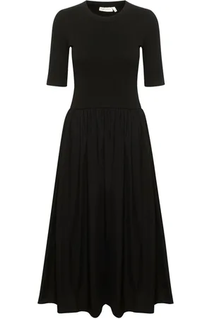 INWEAR Sukienki, Kobieta, Czarny, S, Kobieca Czarna Sukienka z Półdługimi Rękawami